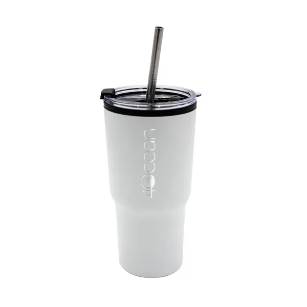 White color option for 20 Oz. Ares Recycled Tumbler With Stainless Straw Lid, Premi
