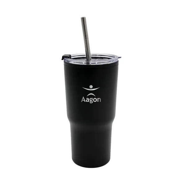 Black color option for 20 Oz. Ares Recycled Tumbler With Stainless Straw Lid, Stand