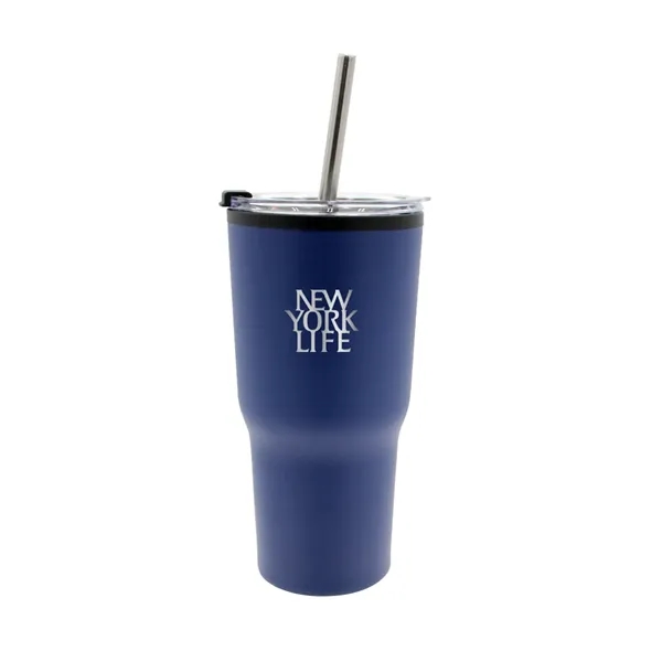 Blue color option for 20 Oz. Ares Recycled Tumbler With Stainless Straw Lid, Stand