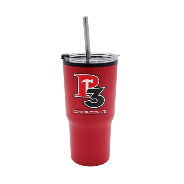 Red color option for 20 Oz. Ares Recycled Tumbler With Stainless Straw Lid, Full