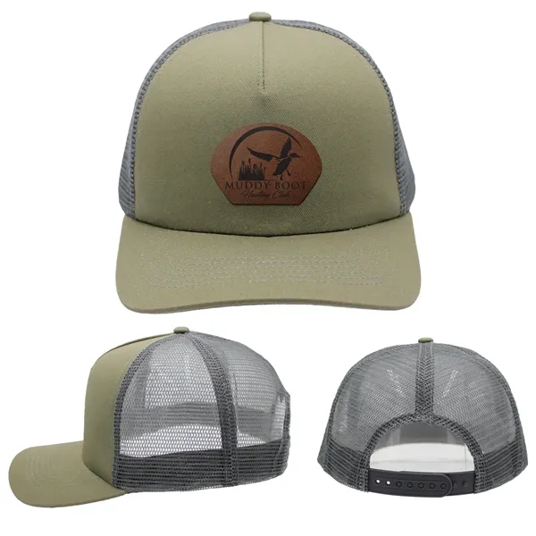 Army Green color option for Mesh Hype Trucker, Leather Patch   Laser Engraved