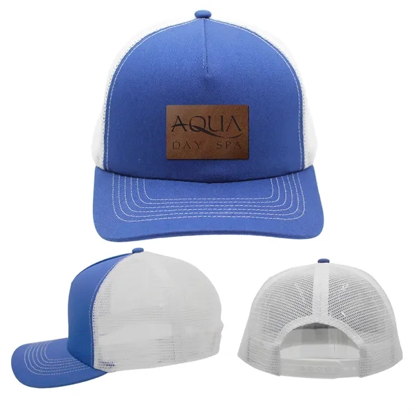 Blue color option for Mesh Hype Trucker, Leather Patch   Laser Engraved