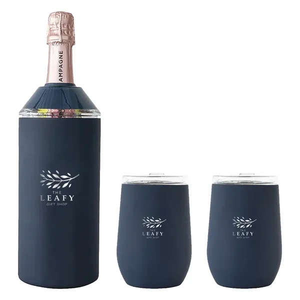 Navy Blue color option for Vinglacé® Wine Bottle Insulator & 2 Glass Gift Set, Laser,