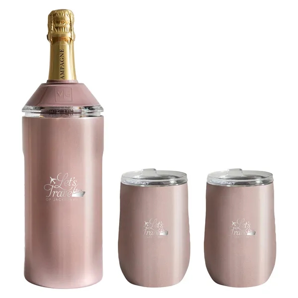 Rose Gold color option for Vinglacé® Wine Bottle Insulator & 2 Glass Gift Set, Laser,