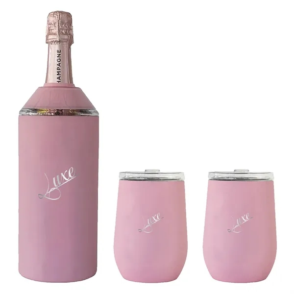 Rose color option for Vinglacé® Wine Bottle Insulator & 2 Glass Gift Set, Laser,