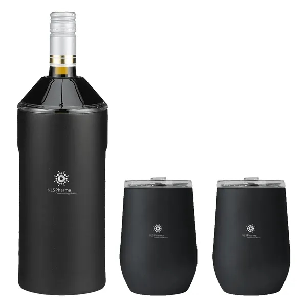 Black color option for Vinglacé® Wine Bottle Insulator & 2 Glass Gift Set, Laser,