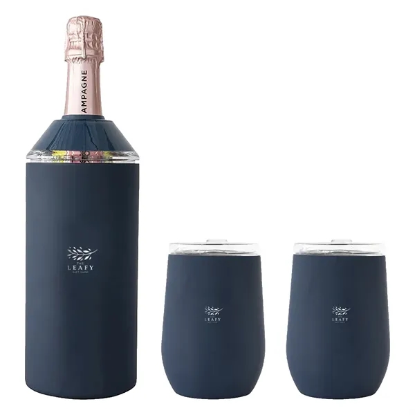 Navy Blue color option for Vinglacé® Wine Bottle Insulator & 2 Glass Gift Set, Laser,