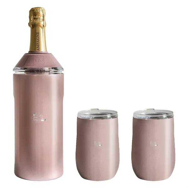 Rose Gold color option for Vinglacé® Wine Bottle Insulator & 2 Glass Gift Set, Laser,