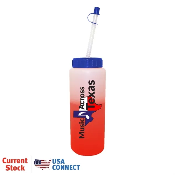 Frosted To Red color option for Mood™ 32 Oz. Sports Bottle With Flexible Straw, Full Color