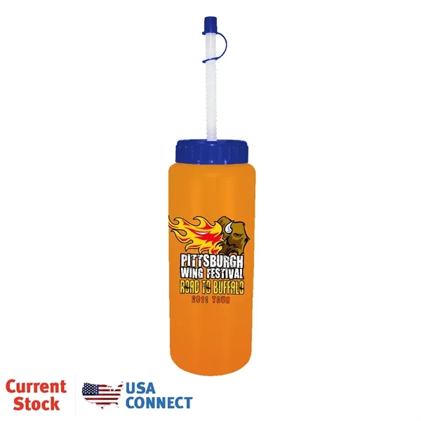 Neon Orange color option for 32oz. Sports Bottle With Flexible Straw, Full Color Digital