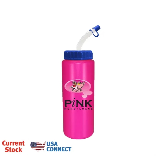 Neon Pink color option for 32oz. Sports Bottle With Flexible Straw, Full Color Digital
