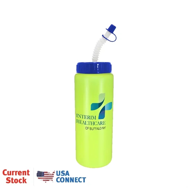 Neon Yellow color option for 32oz. Sports Bottle With Flexible Straw, Full Color Digital
