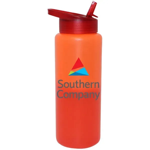 Orange To Tropical Red color option for Mood 32 Oz. Sports Bottle With Straw Cap Lid, Full Color Dig