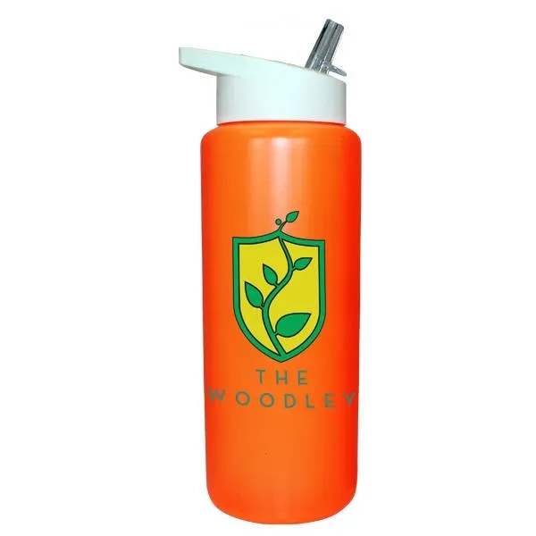 Neon Orange color option for 32oz. Sports Bottle With Straw Cap Lid, Full Color Digital