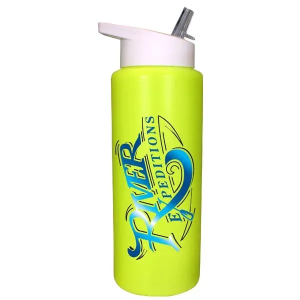 Neon Yellow color option for 32oz. Sports Bottle With Straw Cap Lid, Full Color Digital