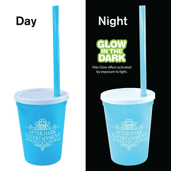 Light Blue color option for 12 Oz. Nite Glow Stadium Cup/Straw/Lid Set