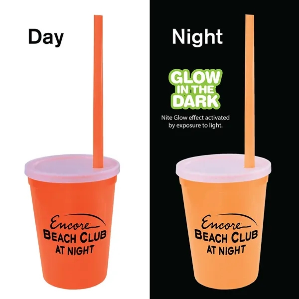 Orange color option for 12 Oz. Nite Glow Stadium Cup/Straw/Lid Set