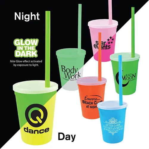 Main photo of 12 Oz. Nite Glow Stadium Cup/Straw/Lid Set