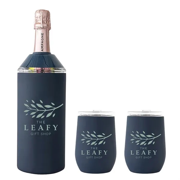 Navy Blue color option for Vinglacé® Wine Bottle Insulator & 2 Glass Gift Set