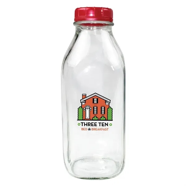 Red color option for 1 Quart Glass Milk Bottle With Lid, Full Color Digital