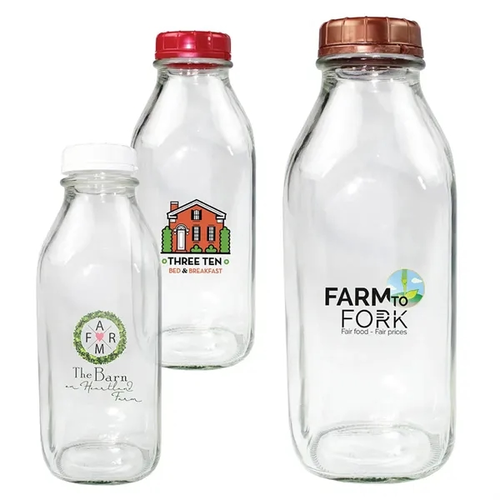 Main photo of 1 Quart Glass Milk Bottle With Lid, Full Color Digital