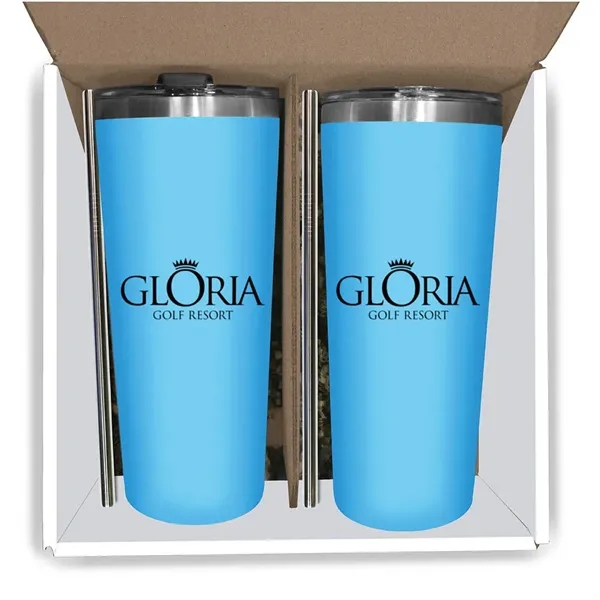 Bright Blue color option for 22 Oz. Memphis Tumbler With Flip Lid & Straw   Gift Set