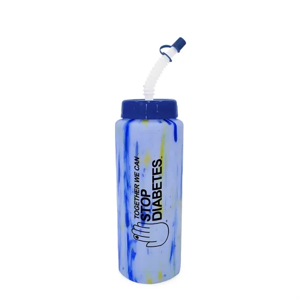 Blue/Yellow color option for 32 Oz. Confetti Sports Bottle With Flexible Straw..
