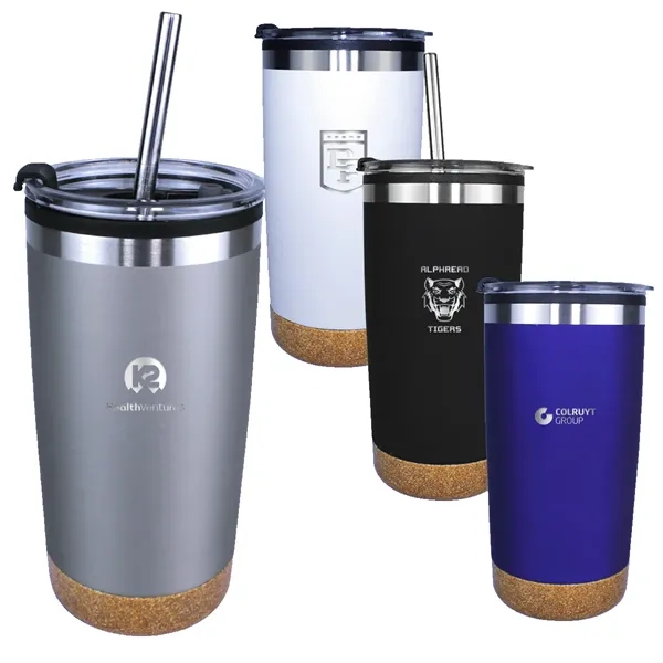 Black color option for Halcyon® 20 Oz. Cork Bottom Tumbler With Stainless Straw/Fl
