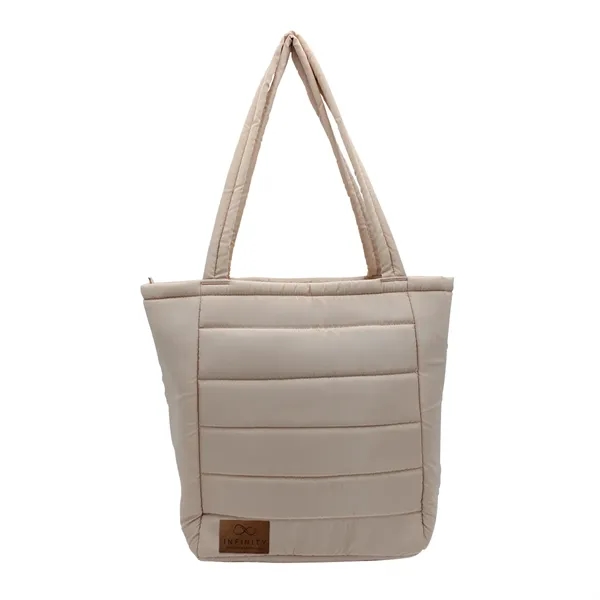 Beige color option for Otaria™ Puffy Recycled Tote Bag, Leather Patch   Laser Eng