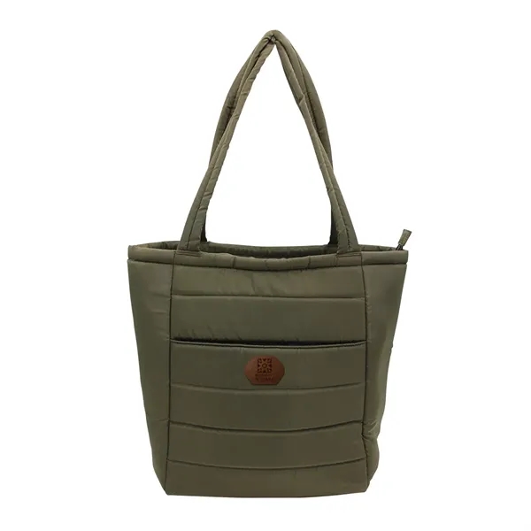 Olive Green color option for Otaria™ Puffy Recycled Tote Bag, Leather Patch   Laser Eng