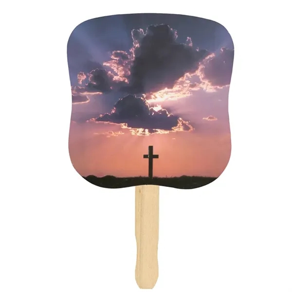 White color option for Stock Design Hand Fan   Cross, Full Color Digital