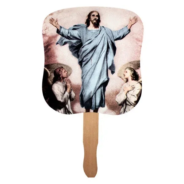 White color option for Stock Design Hand Fan Resurrection Of Jesus, Full Color Digi