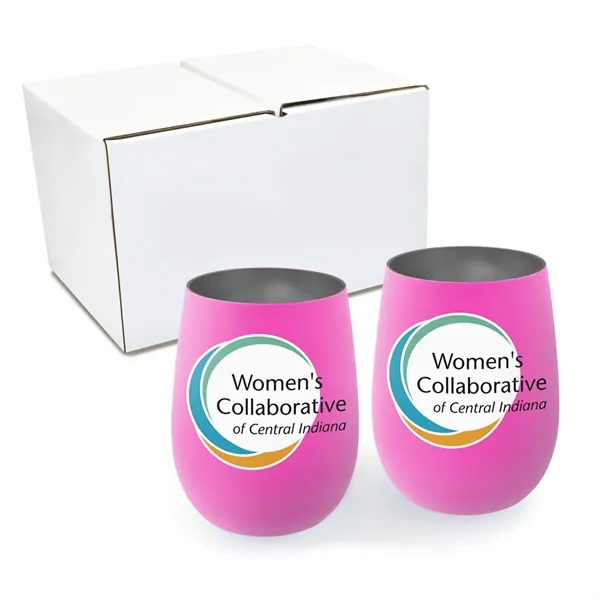 Pink color option for 12 Oz. Recycled Stainless Wine Glass   Gift Set, Full Color