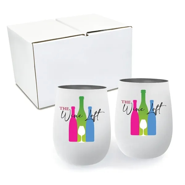 White color option for 12 Oz. Recycled Stainless Wine Glass   Gift Set, Full Color