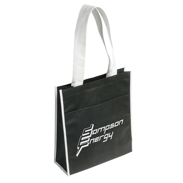 Dark Black with White trim color option for Peak Non Woven Tote Bag With Pocket