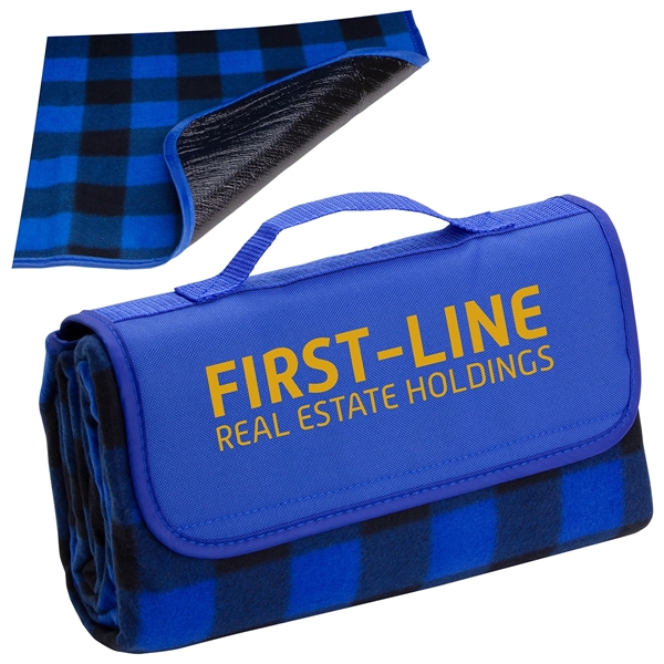 Blue/Blue color option for Plaid Barrel Fleece Picnic Blanket