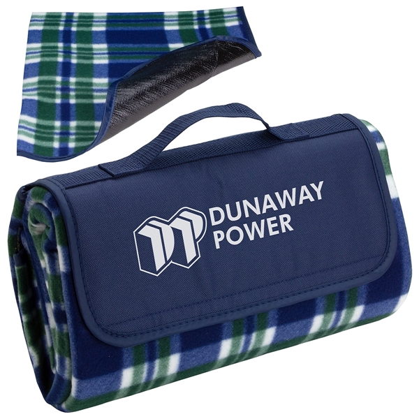 Navy/Green color option for Plaid Barrel Fleece Picnic Blanket