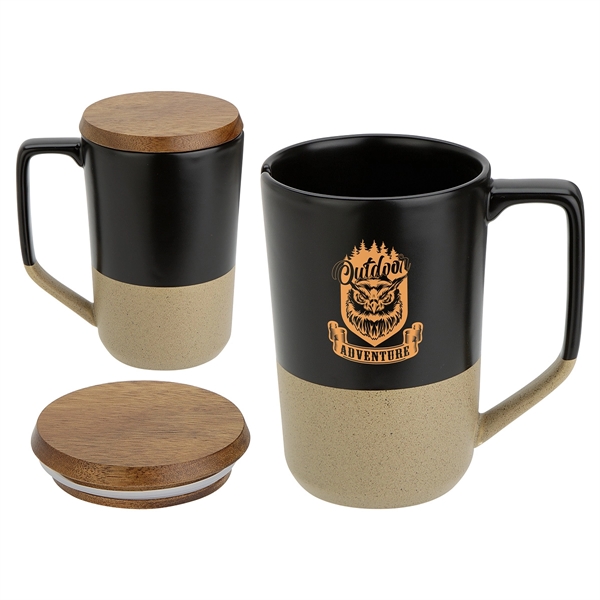 Medium Black color option for Bellaria 15 Oz Ceramic Mug With Wood Lid