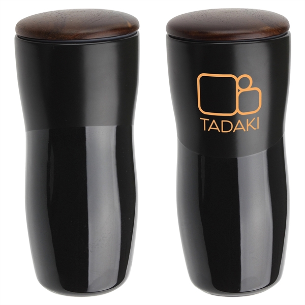 Medium Black color option for Adriano 12 Oz Double Wall Ceramic Tumbler With Wood Lid