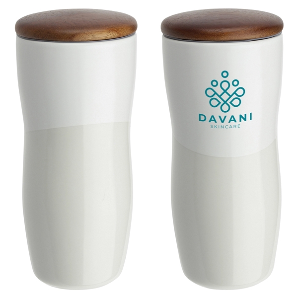 Medium White color option for Adriano 12 Oz Double Wall Ceramic Tumbler With Wood Lid
