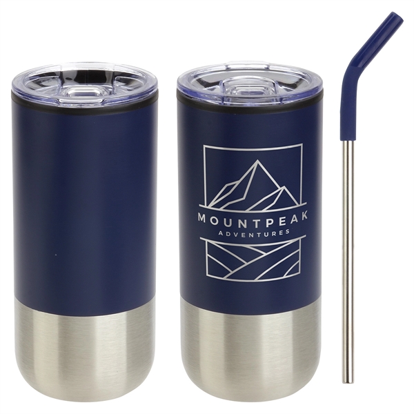 Medium Navy Blue color option for Oxford 16 Oz Stainless Steel/Polypropylene Tumbler With Stra