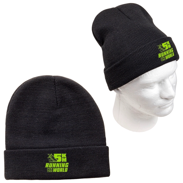 Medium Black color option for Farview Roll Up Cuff Rpet Knit Beanie