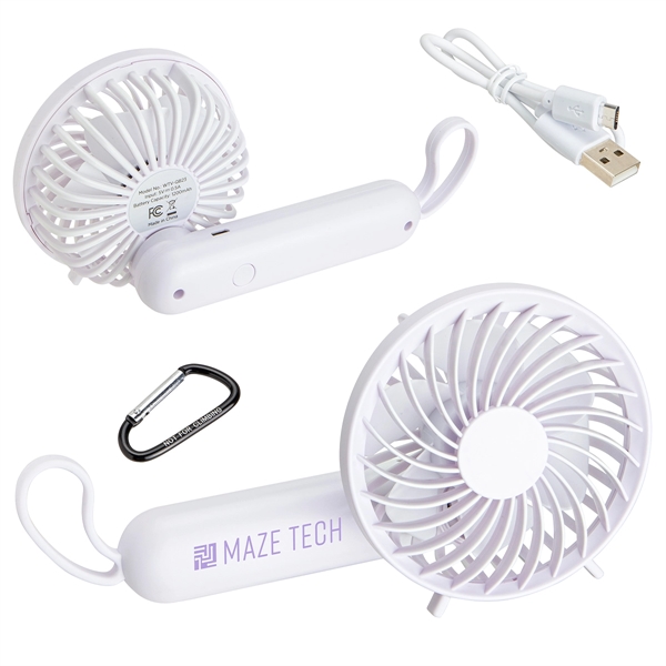 Medium White color option for Quiet Breeze Rechargeable Hand Fan With Carabiner