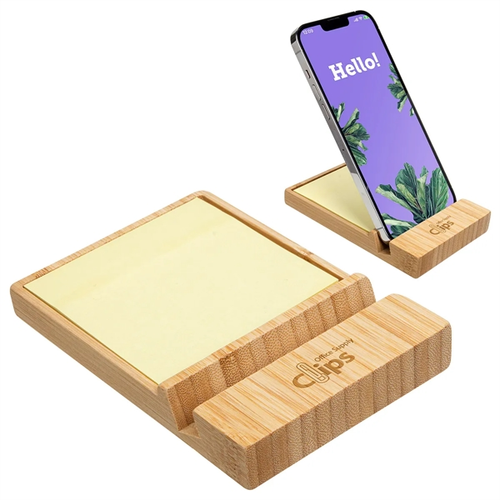 Photo of Bamboo Sticky Note Dispenser With Phone Holder
