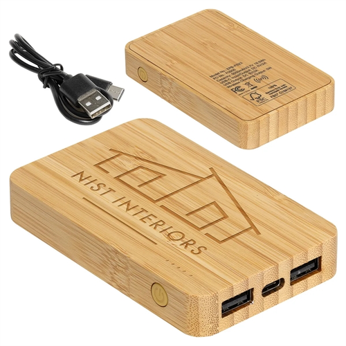 Photo of Fsc® Bamboo 5000m Ah Dual Port Power Bank With Wireless Char