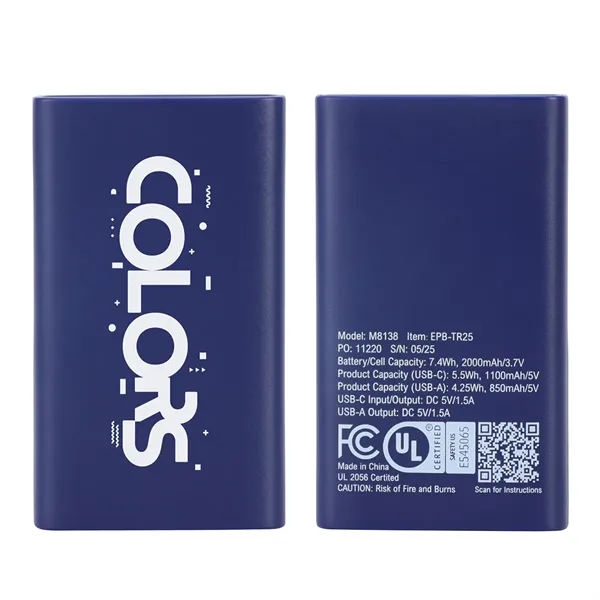 Medium Navy Blue color option for Triumph 2000m Ah Ul Listed Power Bank
