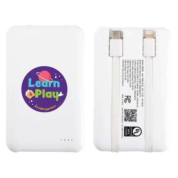 Medium White color option for Guild 5000m Ah Ul Listed Power Bank With Built In Cables