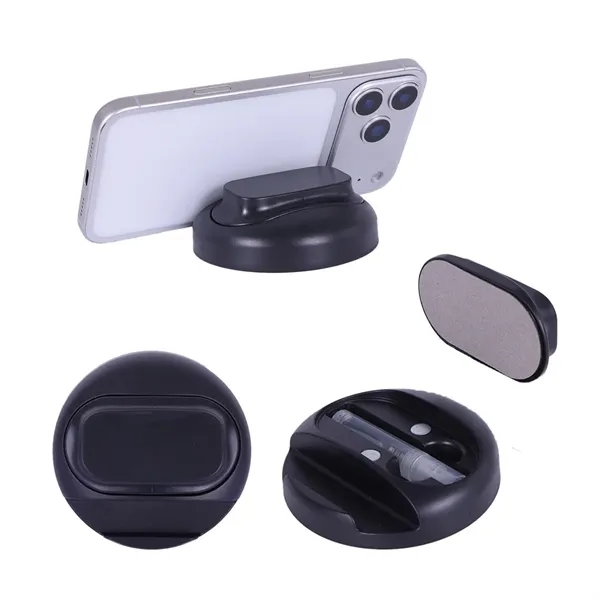 Medium Black color option for Asana Phone Stand With Built In Screen Cleaner & Spray