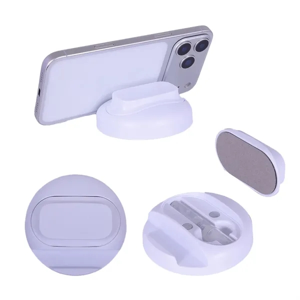 Medium White color option for Asana Phone Stand With Built In Screen Cleaner & Spray