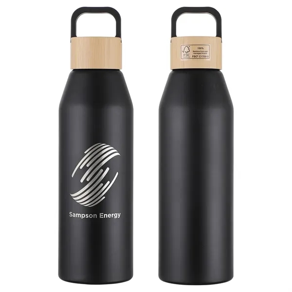 Medium Black color option for Clive 24 Oz Recycled Aluminum Bottle With Bamboo Lid